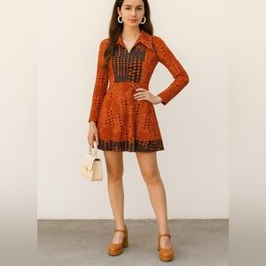 Vintage Mindy Malone Mini Hippie Orange dress 60s Size 9 Medium